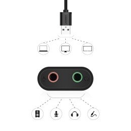 
Išorinės garso plokštės muzikos adapteris USB - 3.5mm mini jack kabelis 15cm juodas
