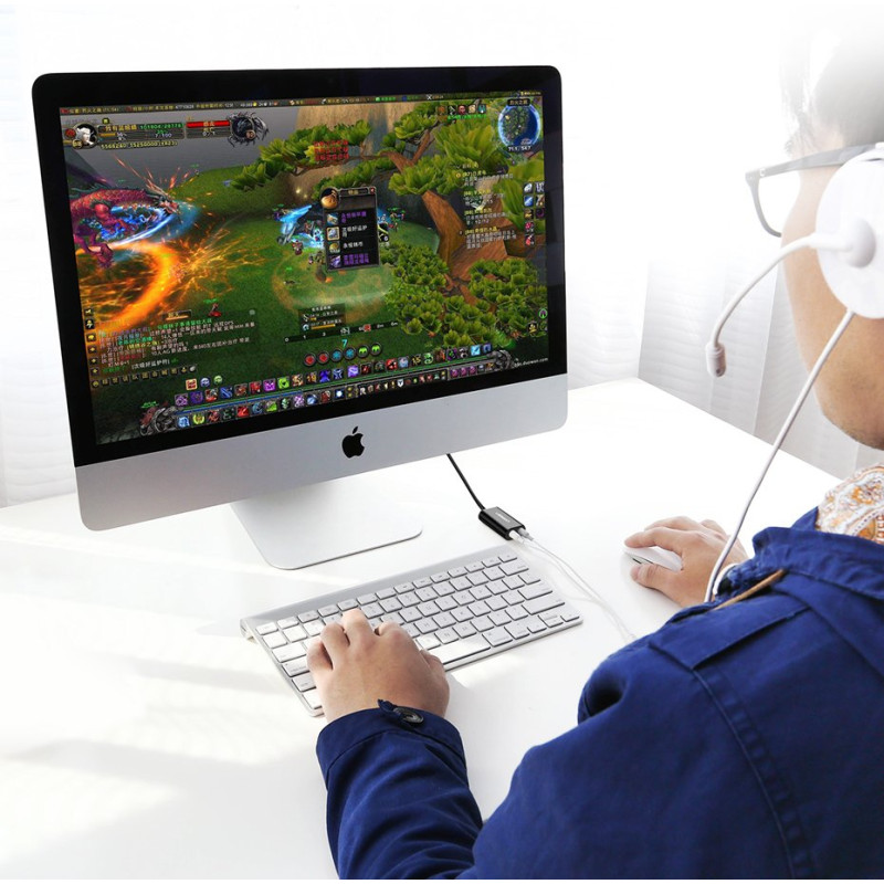 
Išorinės garso plokštės muzikos adapteris USB - 3.5mm mini jack kabelis 15cm juodas
