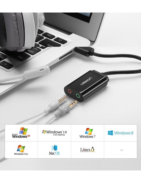 
Išorinės garso plokštės muzikos adapteris USB - 3.5mm mini jack kabelis 15cm juodas
