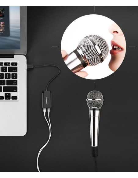 
Išorinės garso plokštės muzikos adapteris USB - 3.5mm mini jack kabelis 15cm juodas
