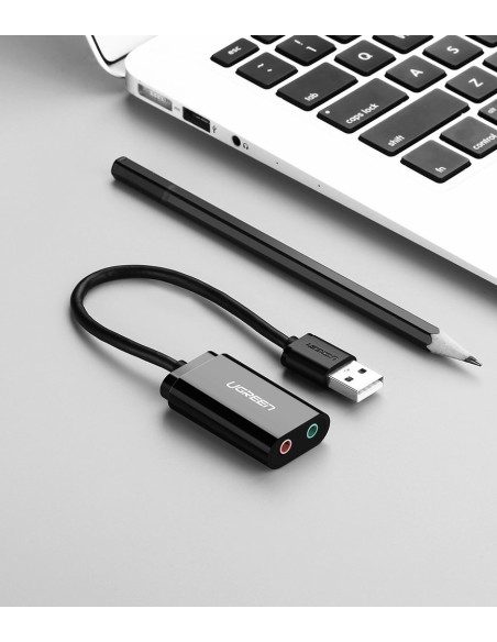 
Išorinės garso plokštės muzikos adapteris USB - 3.5mm mini jack kabelis 15cm juodas
