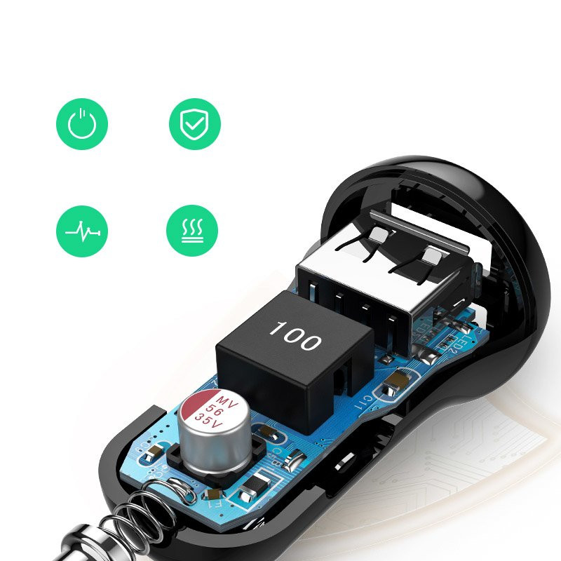 Automobilinis pakrovėjas 2x USB 24W 4.8A juodas