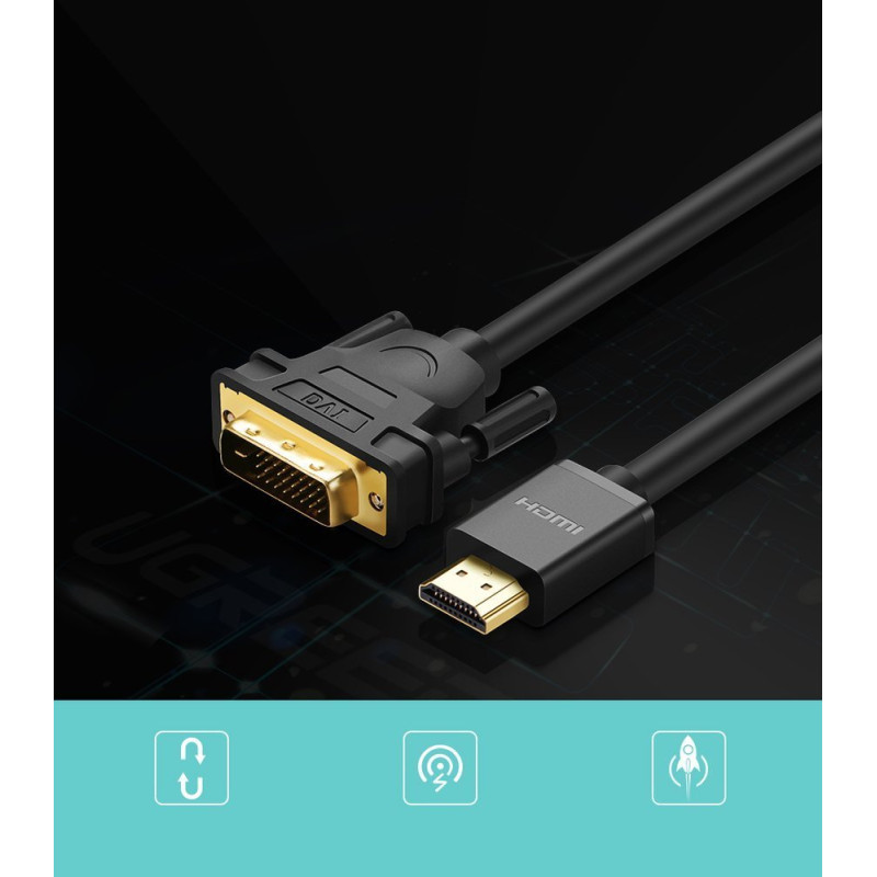 HDMI į DVI adapterio kabelis 4K 60Hz 30AWG 1m juodas