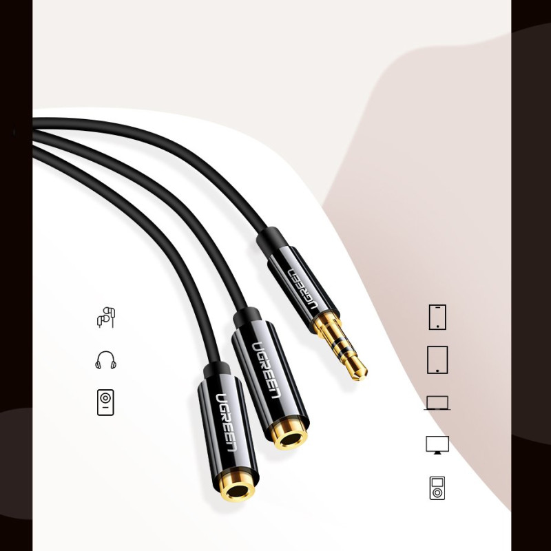 Ausinių kabelio skirstytuvas 2x AUX 3,5 mm mini lizdas 25 cm juodas