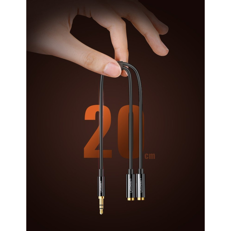 Ausinių kabelio skirstytuvas 2x AUX 3,5 mm mini lizdas 25 cm juodas