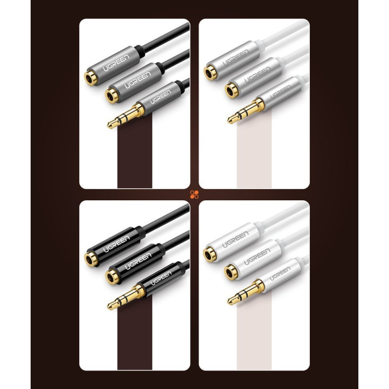 Ausinių kabelio skirstytuvas 2x AUX 3,5 mm mini lizdas 25 cm juodas