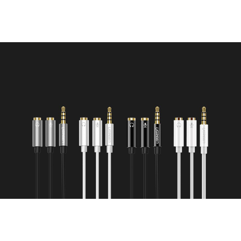 Ausinių skirstytuvas 3,5 mm mini AUX lizdas + stereo mikrofonas 20 cm sidabrinis