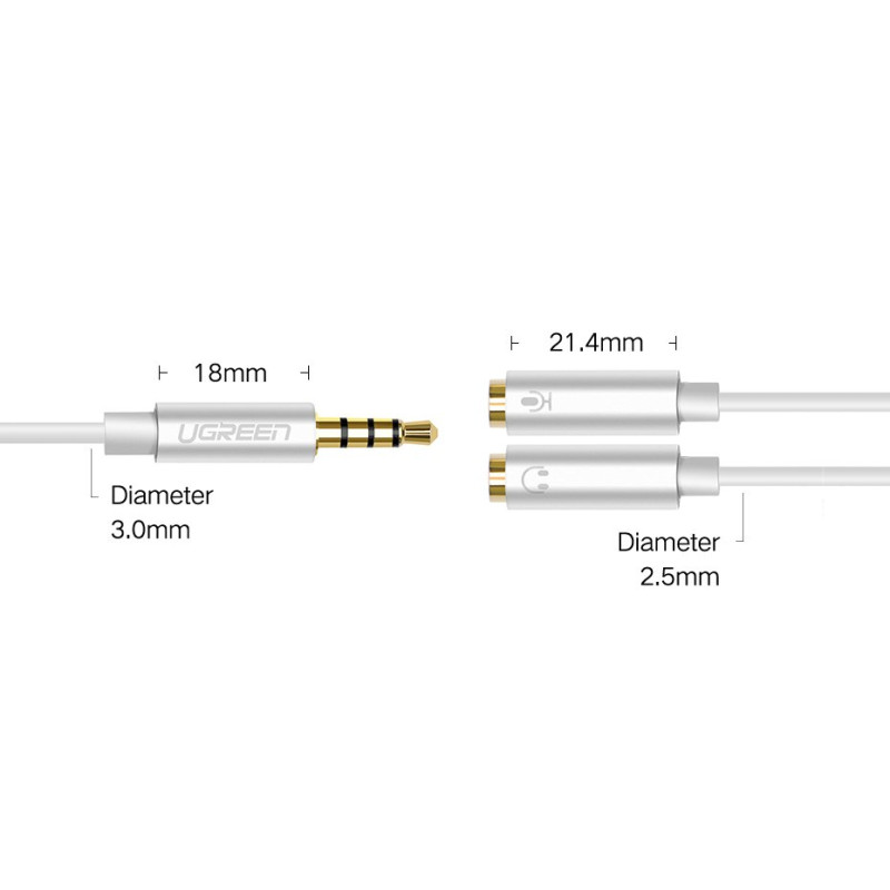 Ausinių skirstytuvas 3,5 mm mini AUX lizdas + stereo mikrofonas 20 cm sidabrinis