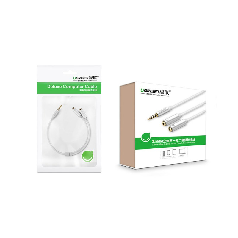 Ausinių skirstytuvas 3,5 mm mini AUX lizdas + stereo mikrofonas 20 cm sidabrinis
