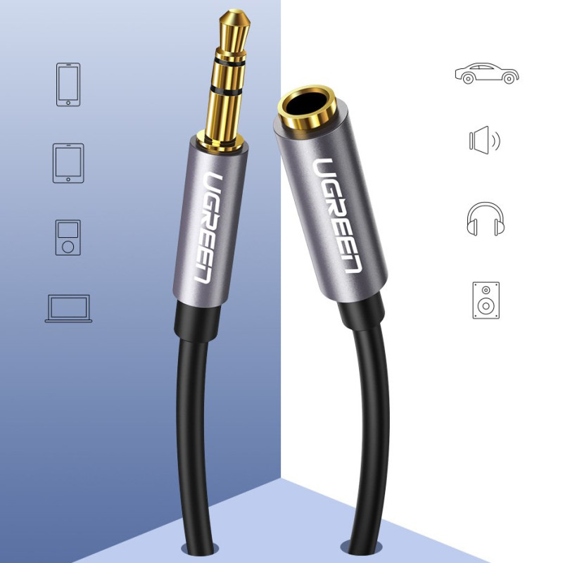 AUX ausinių prailginimo laidas 3,5 mm mini lizdas 1 m sidabro spalvos