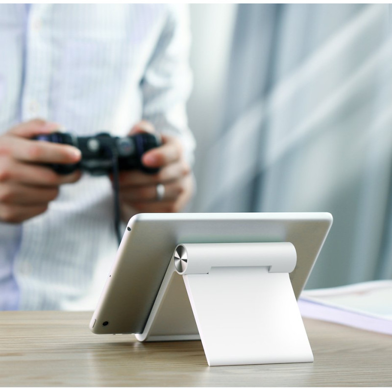 Reguliuojamas stalinis stovas telefonui, planšetei, baltas