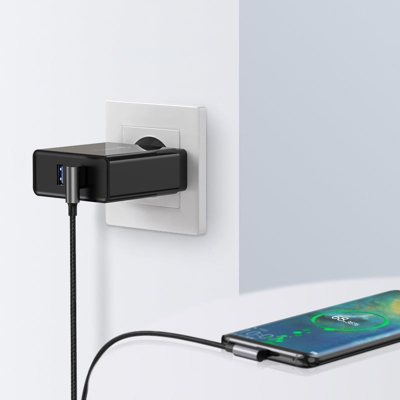 Kampinis pintas kabelis USB - USB-C Quick Charge 3,0 2m, pilkas