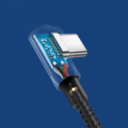 
Kampinis pintas kabelis USB - USB-C Quick Charge 3,0 2m, pilkas
