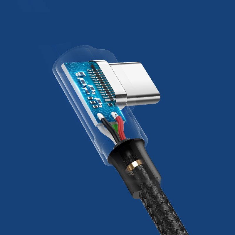 Kampinis pintas kabelis USB - USB-C Quick Charge 3,0 2m, pilkas
