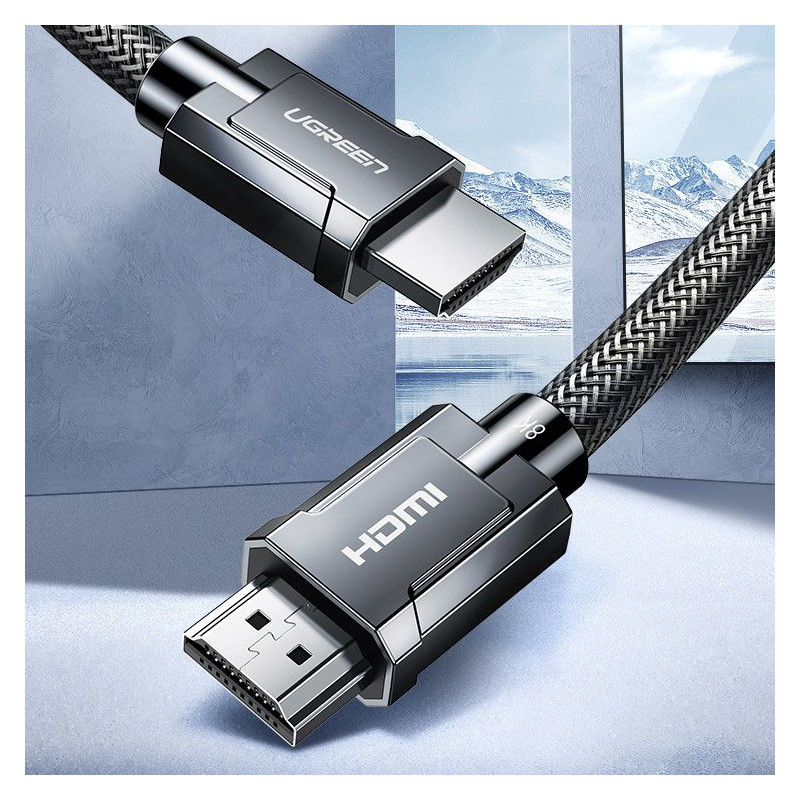 Kabelis HDMI 2.1 8K 4K 3D 48Gbps HDR VRR QMS ALLM eARC QFT 2m pilkas