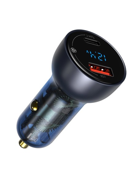 
USB automobilinis įkroviklis USB-C 65W 5A SCP QC PD LCD ekranas + USB-C laidas pilkas
