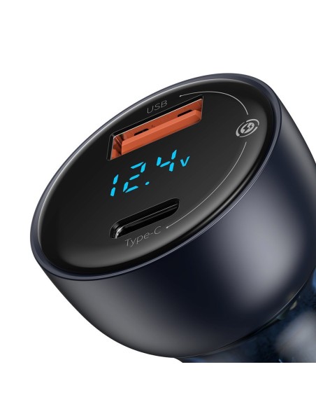 
USB automobilinis įkroviklis USB-C 65W 5A SCP QC PD LCD ekranas + USB-C laidas pilkas
