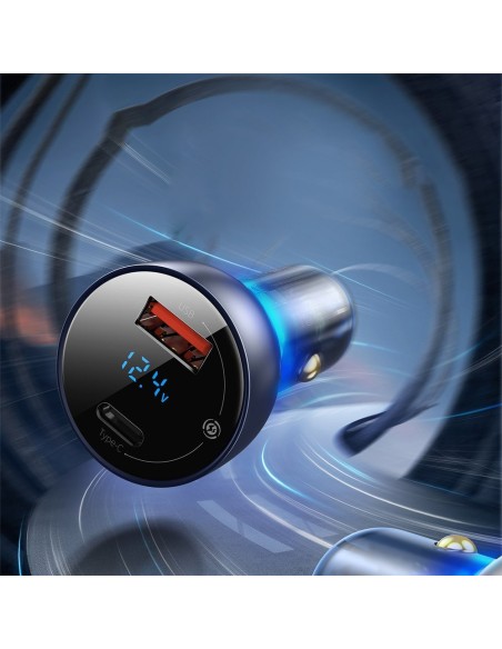 
USB automobilinis įkroviklis USB-C 65W 5A SCP QC PD LCD ekranas + USB-C laidas pilkas
