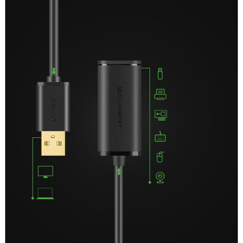 Prailginimo kabelis aktyvus USB 2.0 480Mbps 10m juodas