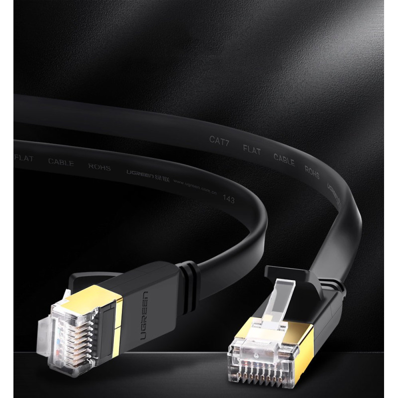 Plokščias pataisymo laido kabelis LAN tinklo kabelis STP RJ45 Cat 7 10Gbps 3m juodas