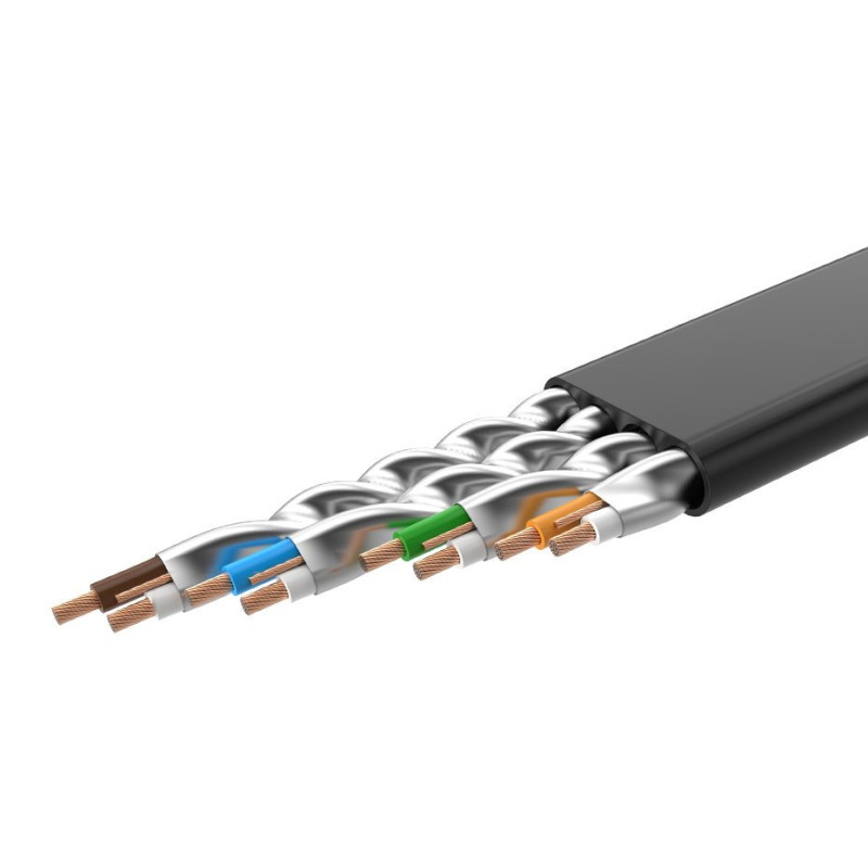 Plokščias pataisymo laido kabelis LAN tinklo kabelis STP RJ45 Cat 7 10Gbps 3m juodas