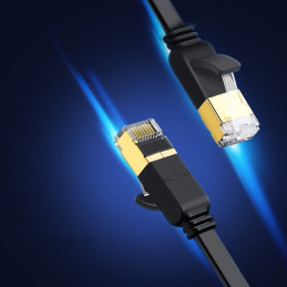 
Plokščias pataisymo laido kabelis LAN tinklo kabelis STP RJ45 Cat 7 10Gbps 10m juodas
