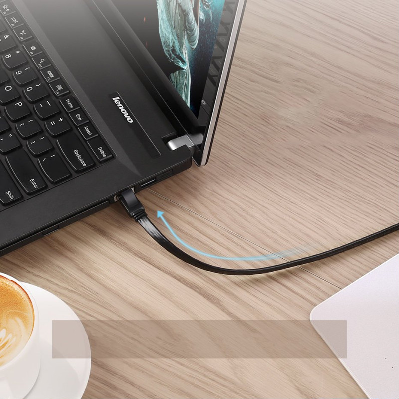 
Plokščias pataisymo laido kabelis LAN tinklo kabelis STP RJ45 Cat 7 10Gbps 10m juodas
