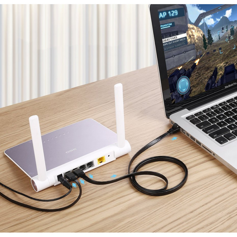 
Plokščias pataisymo laido kabelis LAN tinklo kabelis STP RJ45 Cat 7 10Gbps 10m juodas
