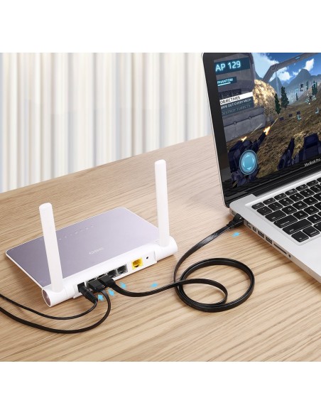 
Plokščias pataisymo laido kabelis LAN tinklo kabelis STP RJ45 Cat 7 10Gbps 10m juodas
