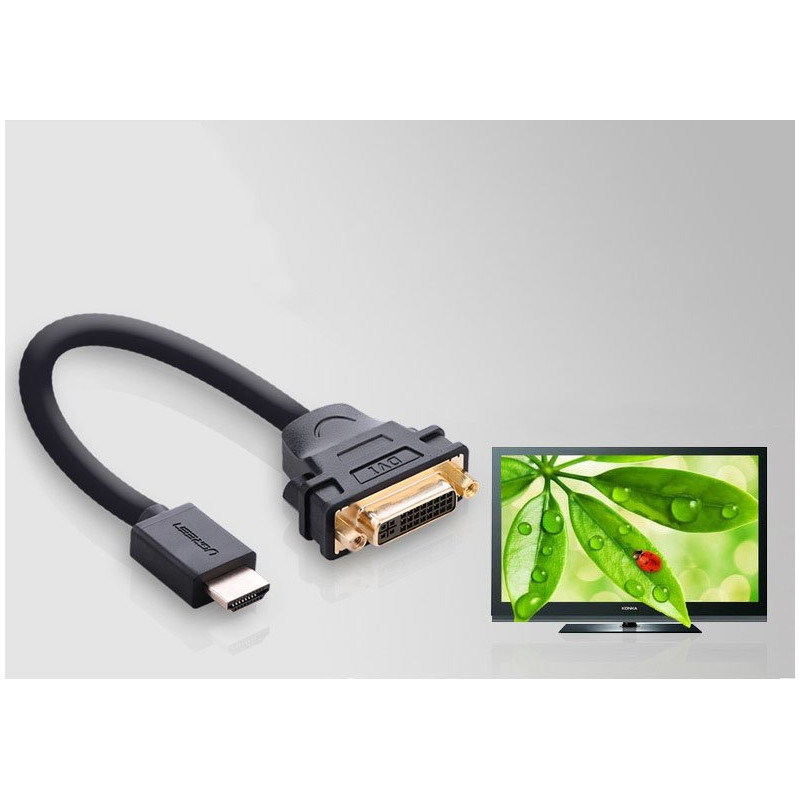 Kabelio adapterio adapteris DVI lizdas - HDMI kištukas 22cm juodas