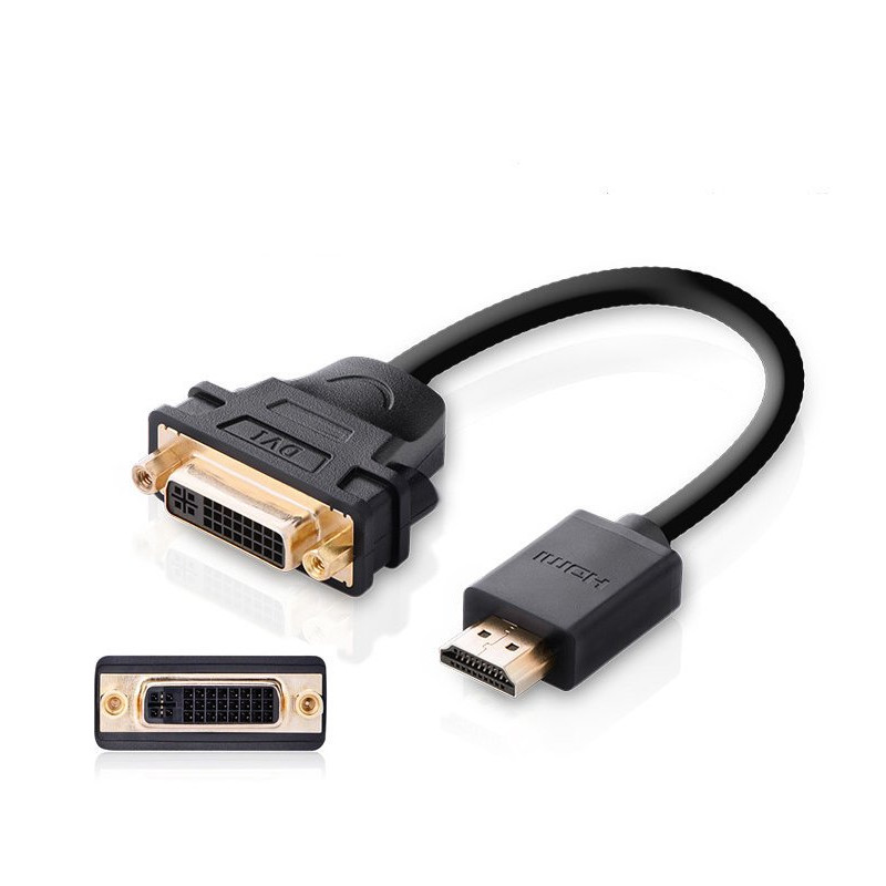 Kabelio adapterio adapteris DVI lizdas - HDMI kištukas 22cm juodas