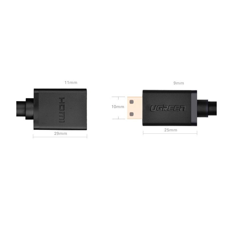 Adapterio kabelis HDMI lizdas - mini HDMI vyriškas 4K 60Hz HEC ARC 22cm juodas