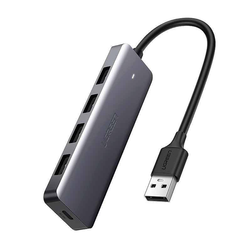 
HUB USB prievado skirstytuvas – 4x USB 3.2 su mikro USB maitinimo prievadu, pilka
