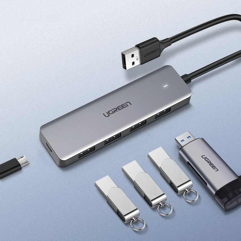 HUB USB prievado skirstytuvas – 4x USB 3.2 su mikro USB maitinimo prievadu, pilka