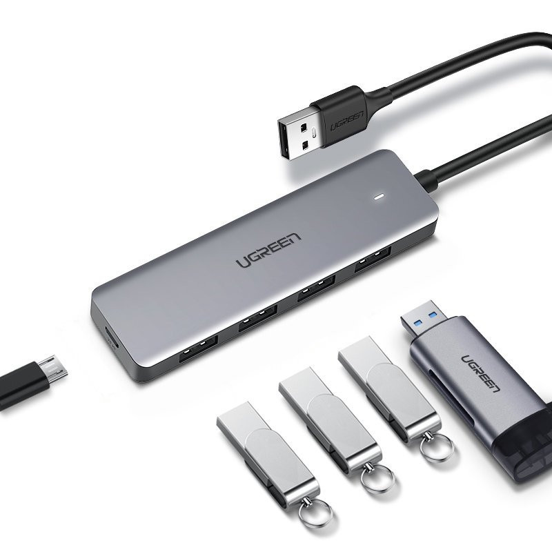 HUB USB prievado skirstytuvas – 4x USB 3.2 su mikro USB maitinimo prievadu, pilka