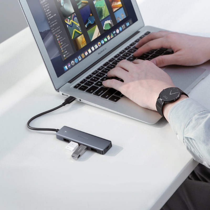 HUB USB prievado skirstytuvas – 4x USB 3.2 su mikro USB maitinimo prievadu, pilka