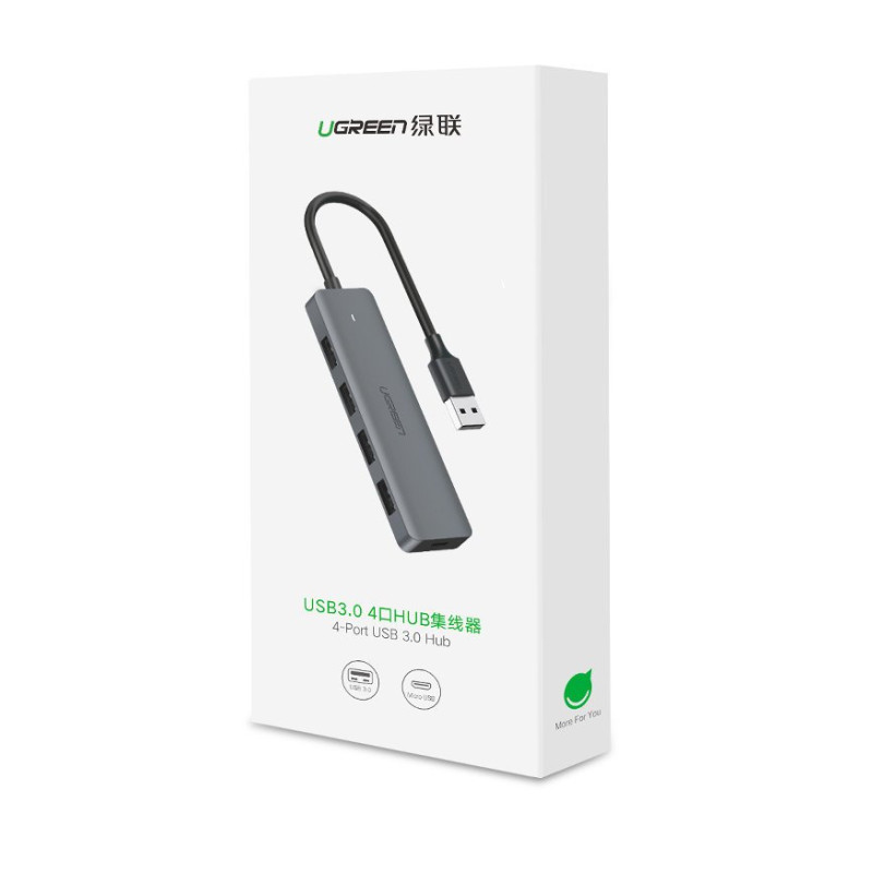 HUB USB prievado skirstytuvas – 4x USB 3.2 su mikro USB maitinimo prievadu, pilka