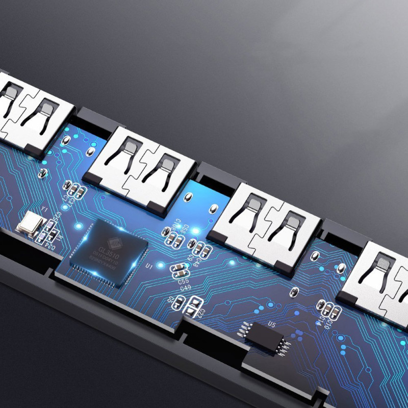 HUB USB prievado skirstytuvas – 4x USB 3.2 su mikro USB maitinimo prievadu, pilka