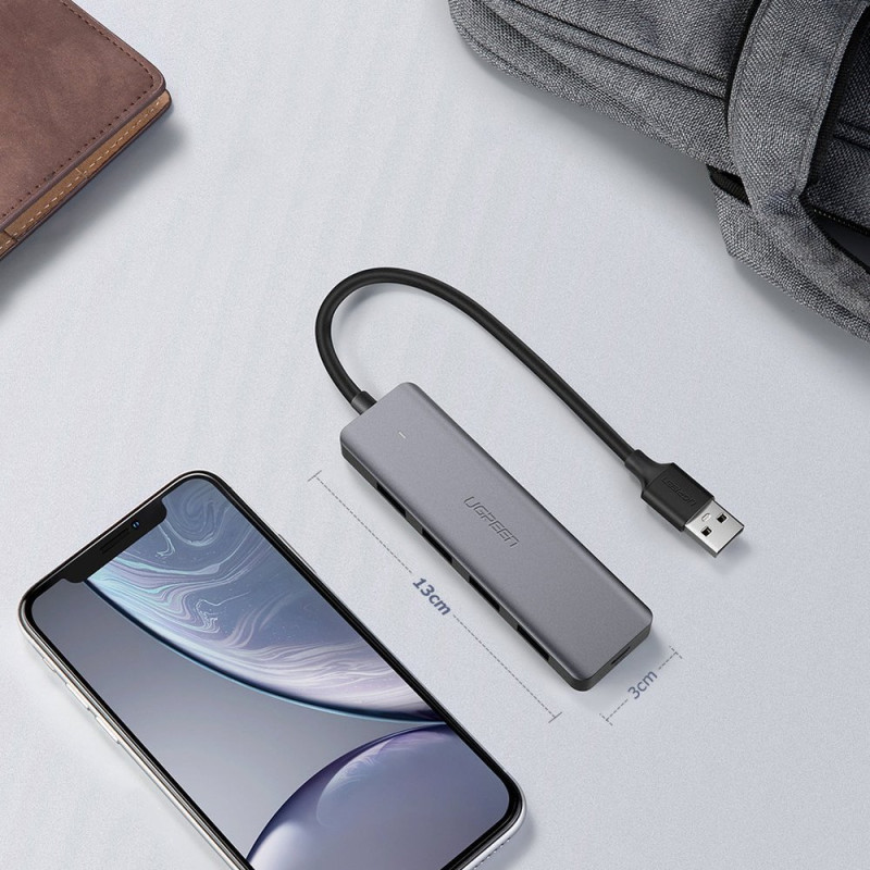 HUB USB prievado skirstytuvas – 4x USB 3.2 su mikro USB maitinimo prievadu, pilka