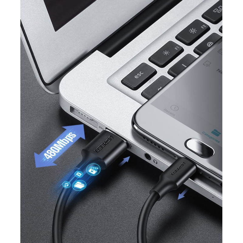 USB kabelis – micro USB 2.4A 480Mbps 1.5m juodas