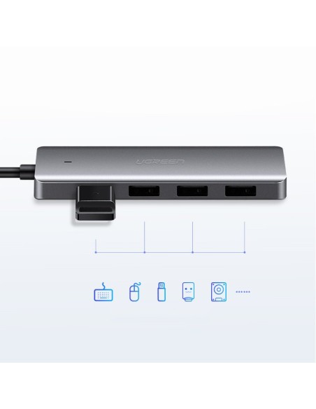 
HUB USB-C skirstytuvas – 4x USB 3.2 su USB-C maitinimo prievadu, pilka

