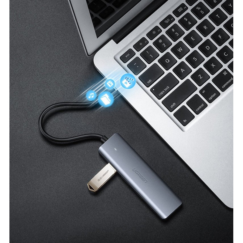 
HUB USB-C skirstytuvas – 4x USB 3.2 su USB-C maitinimo prievadu, pilka
