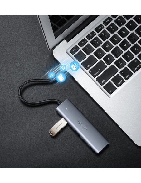 
HUB USB-C skirstytuvas – 4x USB 3.2 su USB-C maitinimo prievadu, pilka
