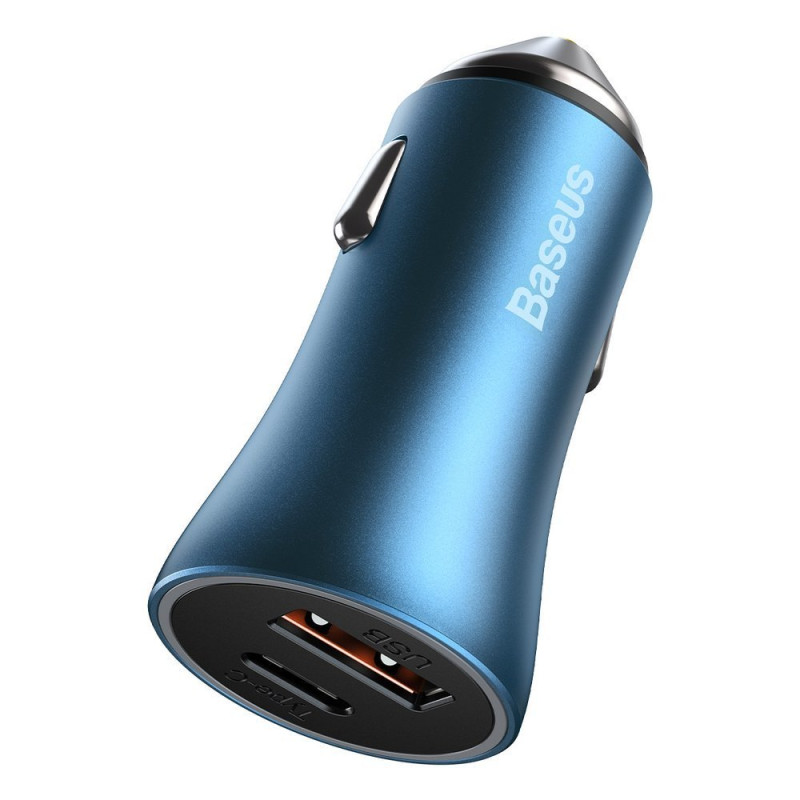 Greitas USB-C / USB automobilinis įkroviklis Golden Contactor Pro mėlynas