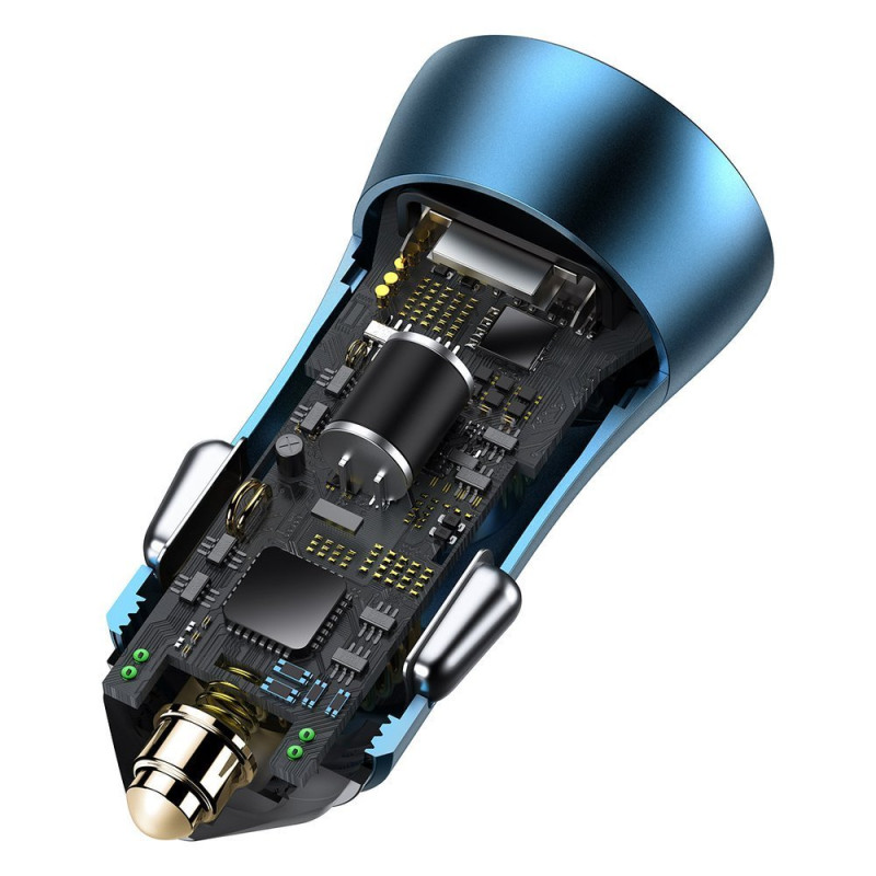 Greitas USB-C / USB automobilinis įkroviklis Golden Contactor Pro mėlynas