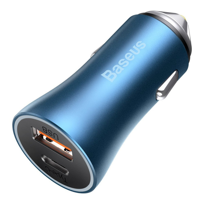 Greitas USB-C / USB automobilinis įkroviklis Golden Contactor Pro mėlynas
