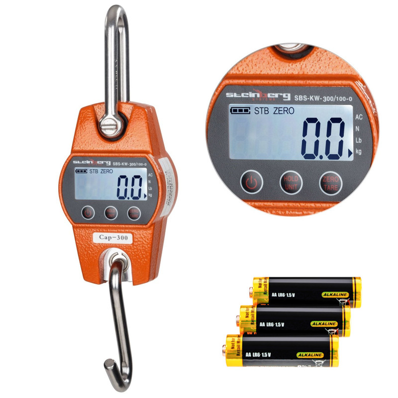 Komercinės kablio svarstyklės medžiotojams SBS-KW-300/100-O LCD iki 300kg Komercinės kablio svarstyklės medžiotojams SBS-KW-300/100-O LCD iki 300kg
