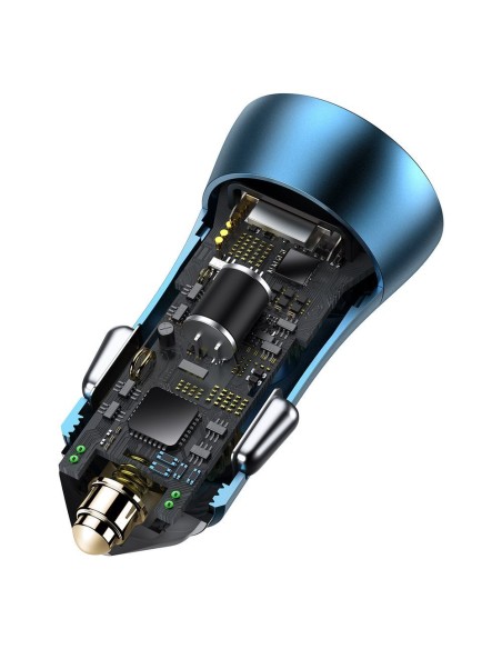 
Greitas 40 W PD QC USB-C / USB automobilinis įkroviklis + mėlynas iPhone laidas
