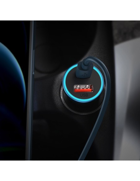 
Greitas 40 W PD QC USB-C / USB automobilinis įkroviklis + mėlynas iPhone laidas
