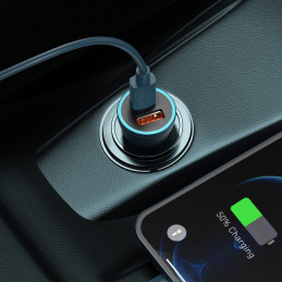 
Greitas 40 W PD QC USB-C / USB automobilinis įkroviklis + mėlynas iPhone laidas
